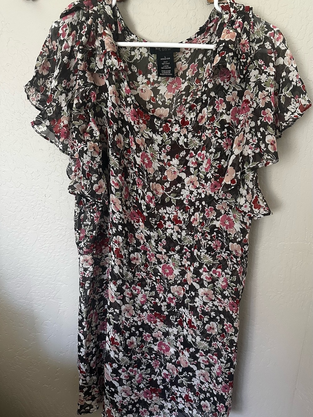 MM Couture Black Floral Midi Dress with Pink & Cream Blooms